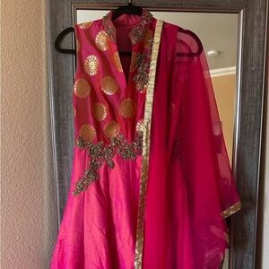 Vibrant Pink and Gold Embellished Indian Dress Gown